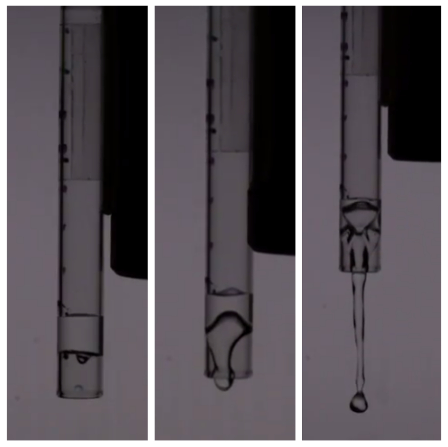 Acceleration causing the water to be ejected from the hydrophobic tube in different accelerations (5g, 9g, 14g).